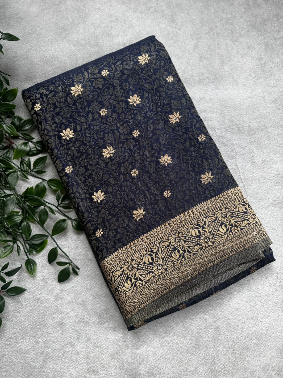 Black brocade crepe saree