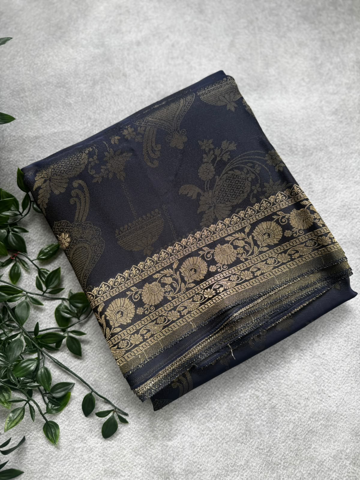 Black brocade crepe saree