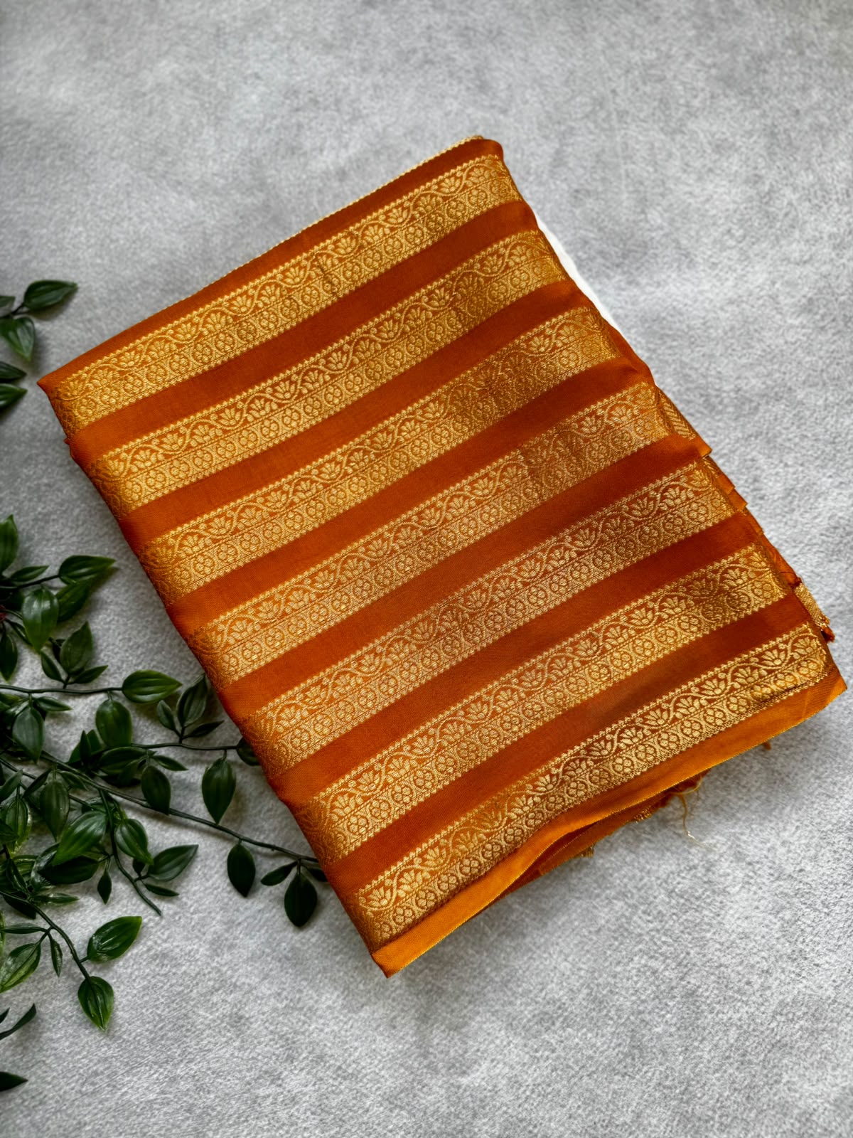 Mustard n white semi mysore crepe silk saree