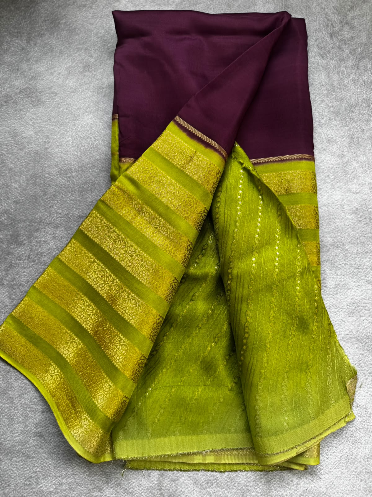 Green n wine semi mysore crepe silk saree