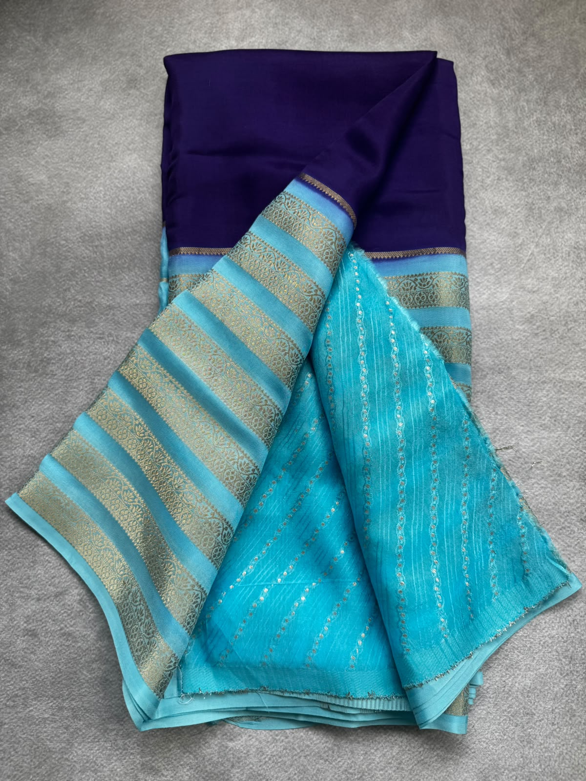 Blue n navy blue semi mysore crepe silk saree