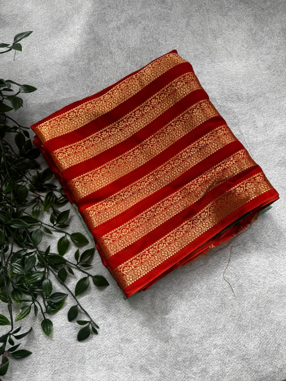 Rust n pastel green semi mysore crepe silk saree