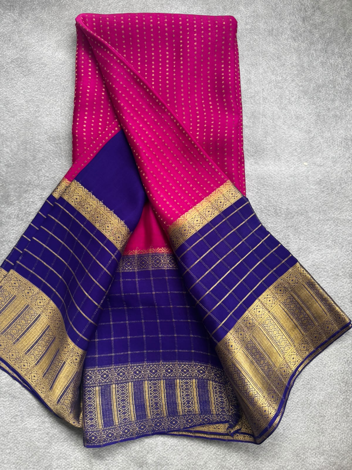 Pink n purple pure mysore crepe silk saree