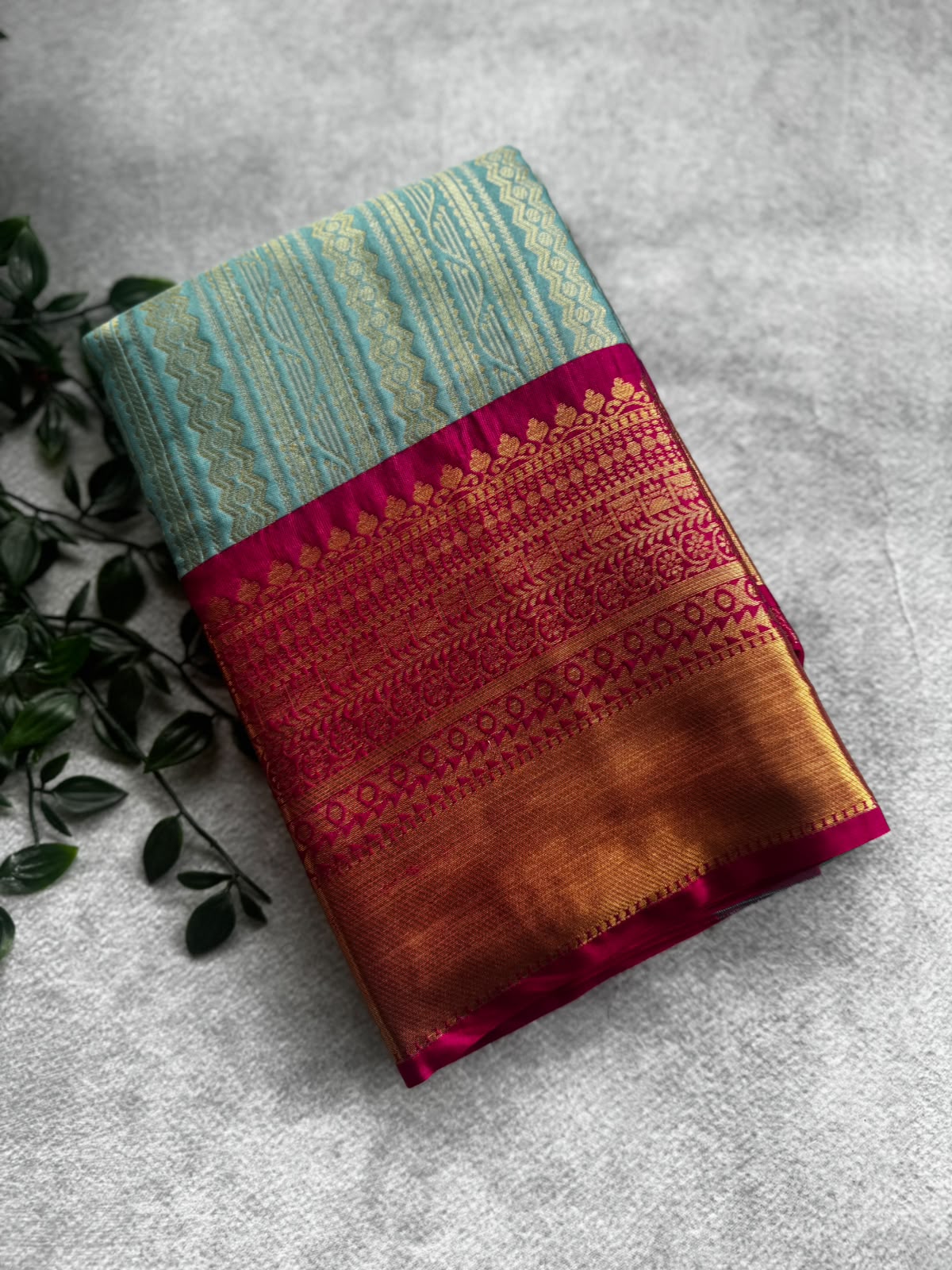 Pastel teal semi crepe silk saree