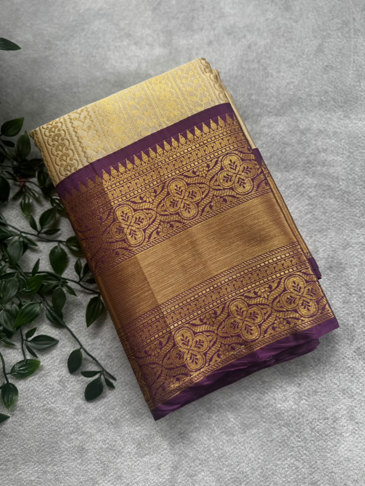 Cream semi crepe silk saree