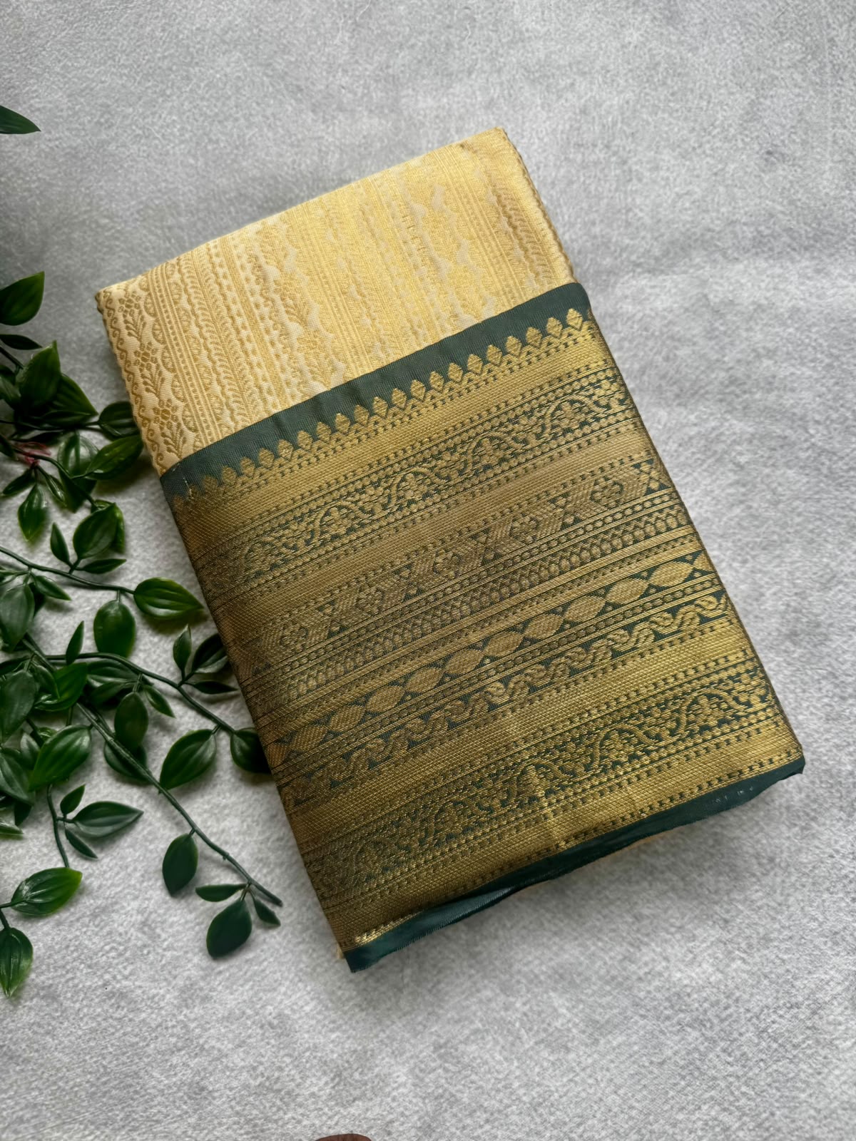 Cream semi crepe silk saree