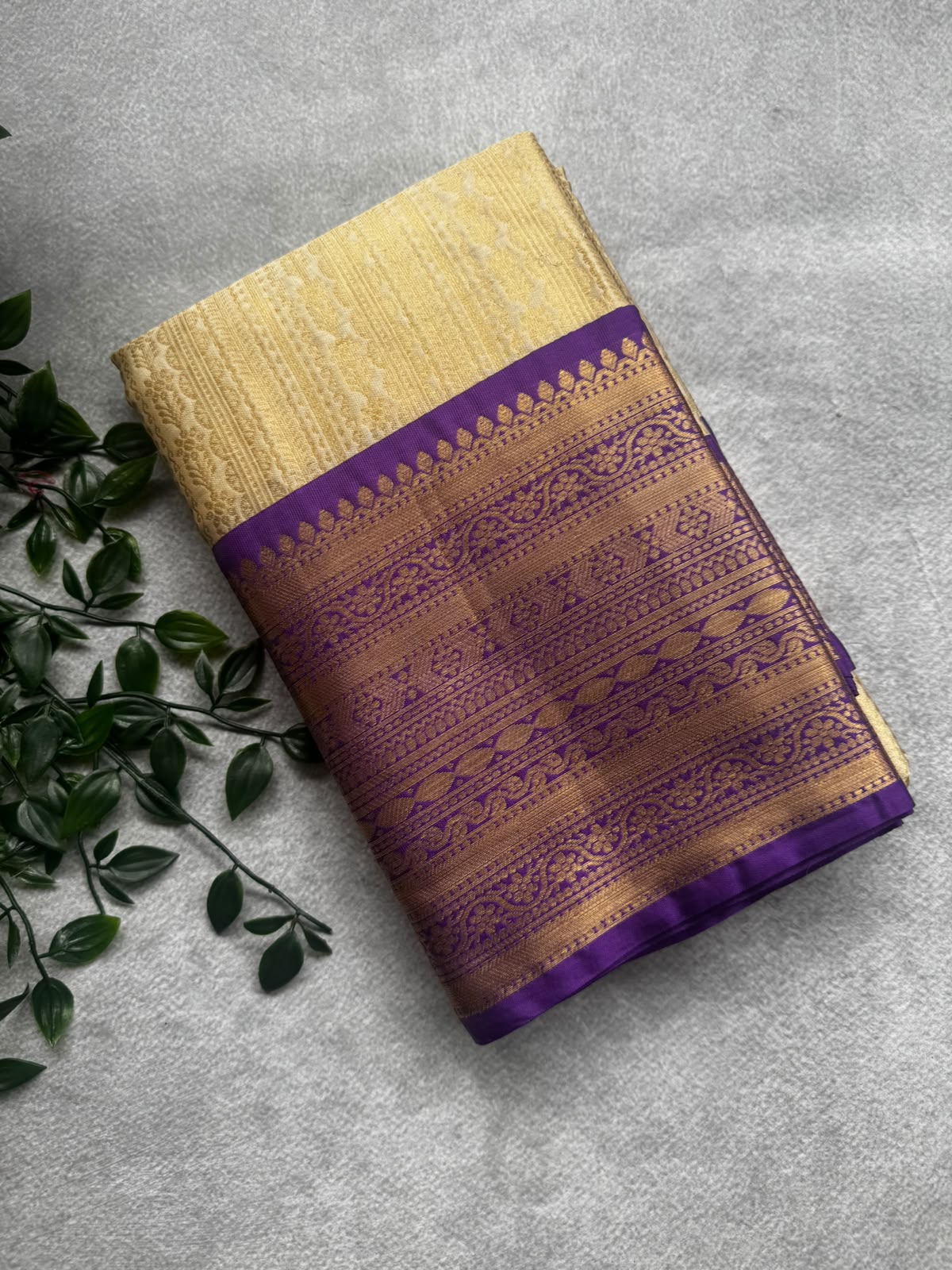 Cream semi crepe silk saree