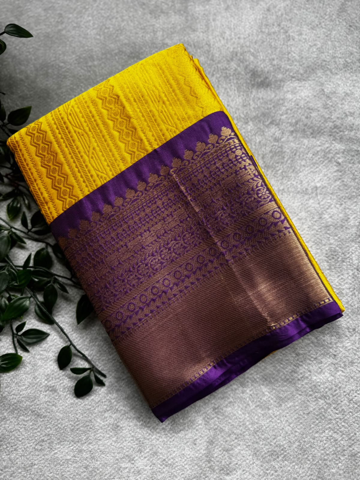 Yellow semi crepe silk saree