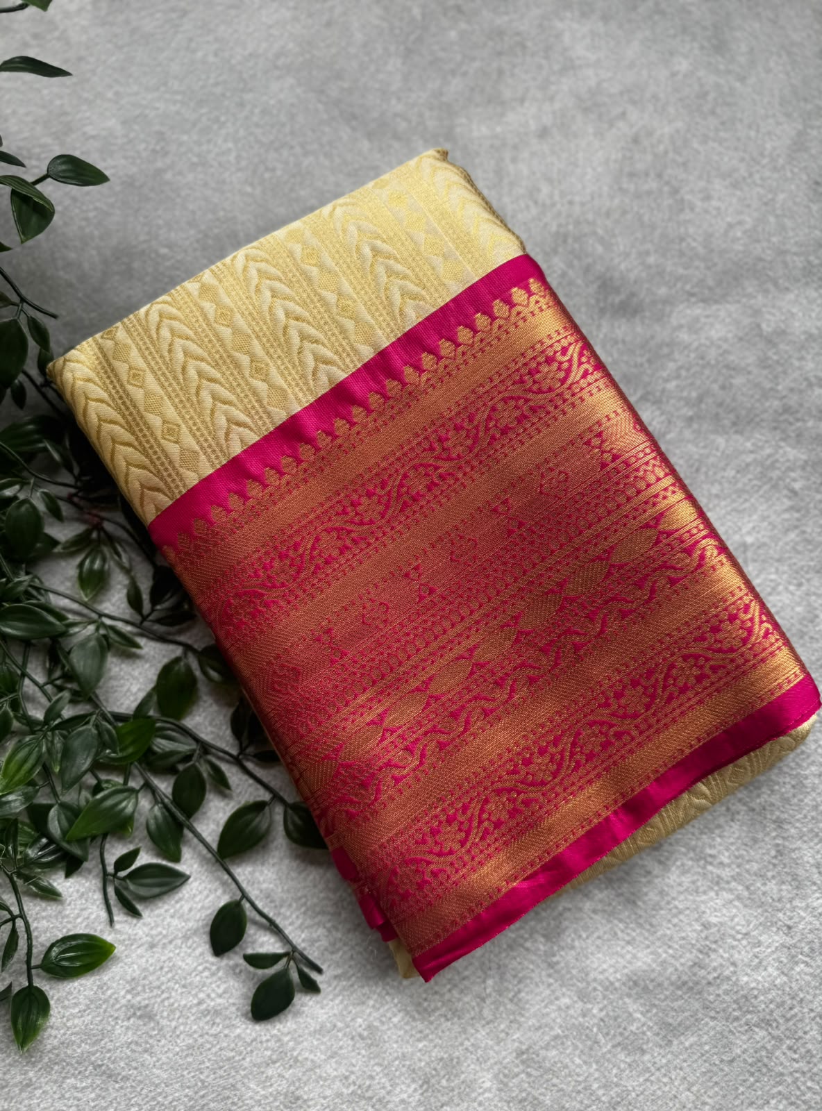 Cream semi crepe silk saree