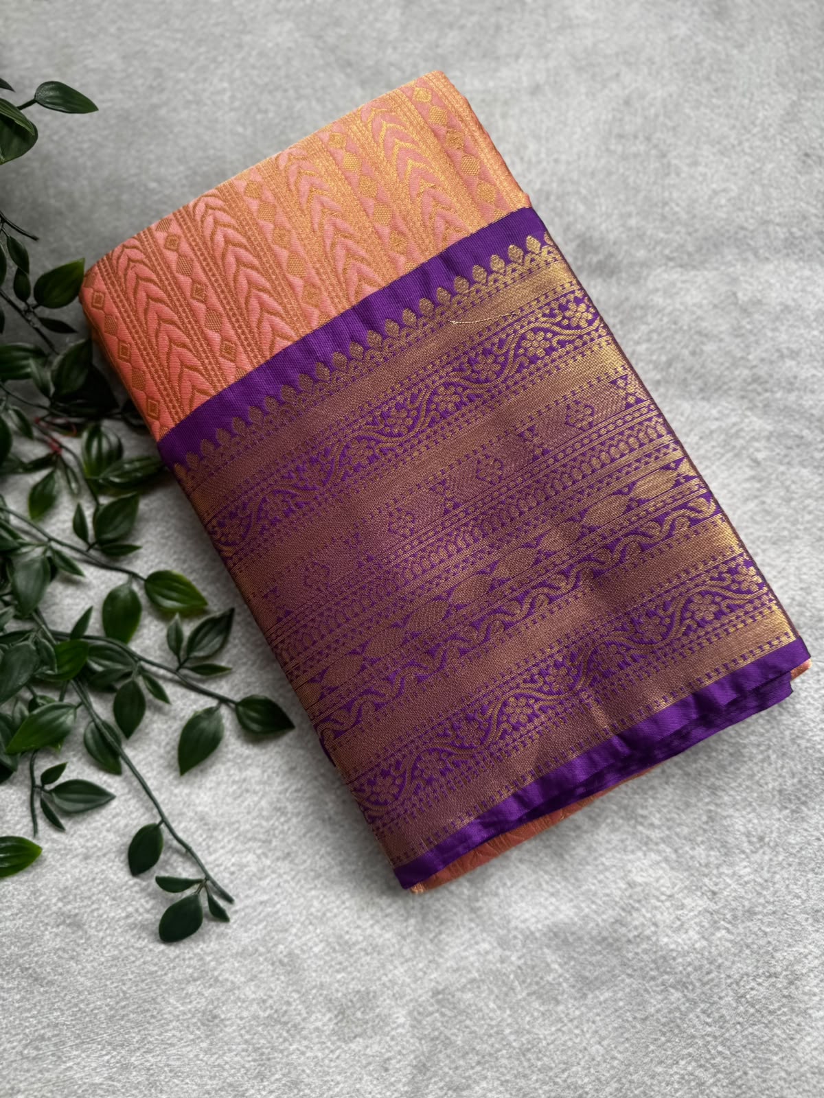 Peach semi crepe silk saree