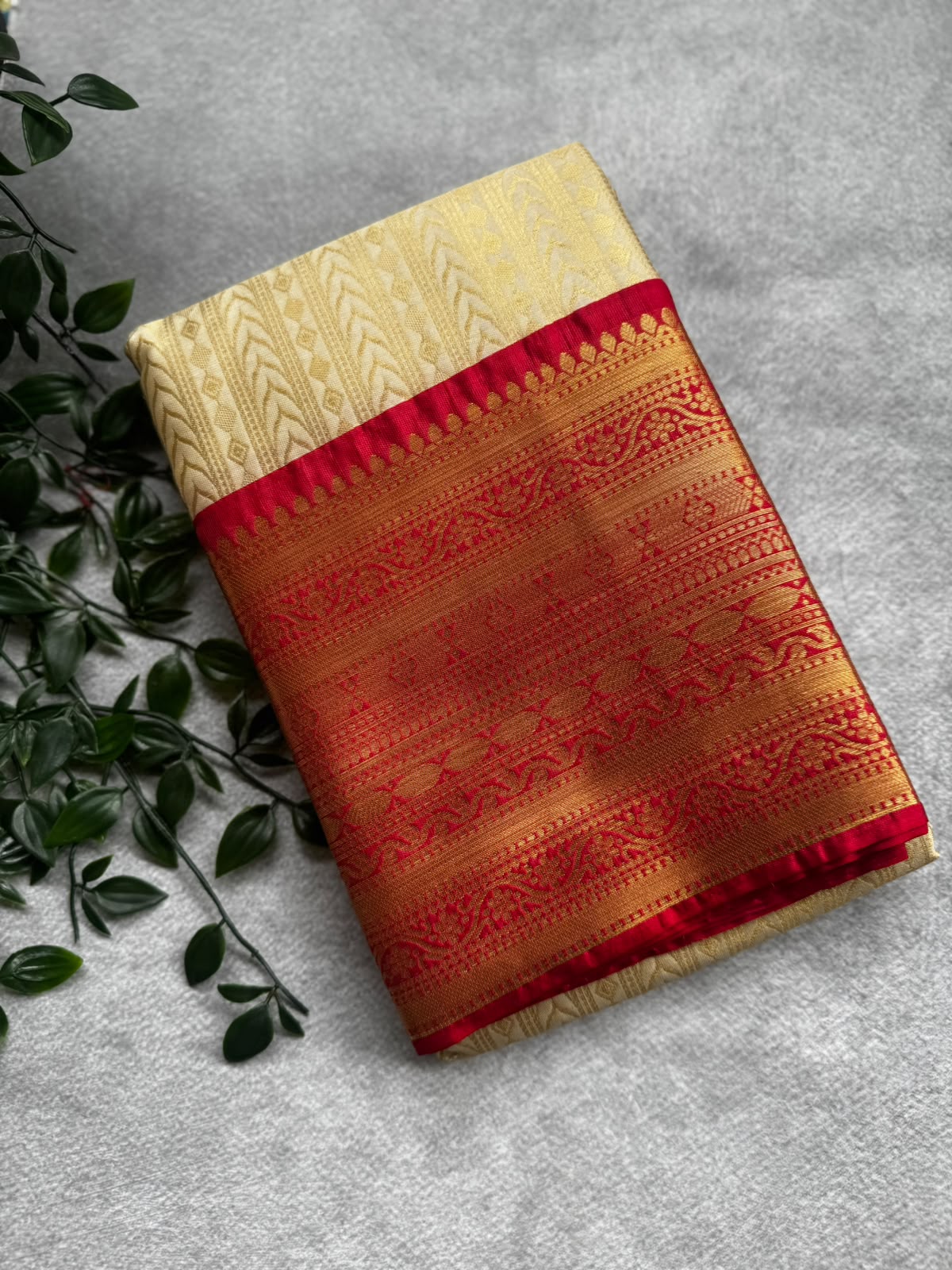 Cream semi crepe silk saree