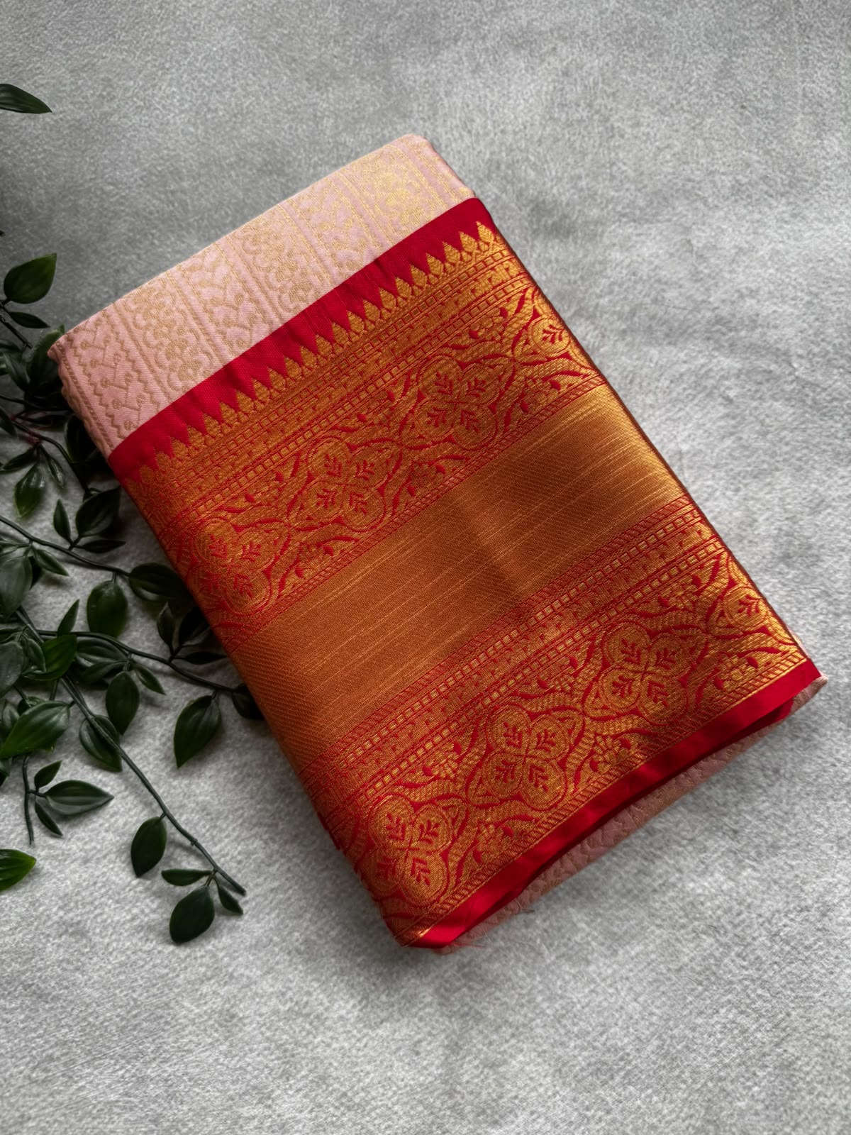 Pastel pink semi crepe silk saree