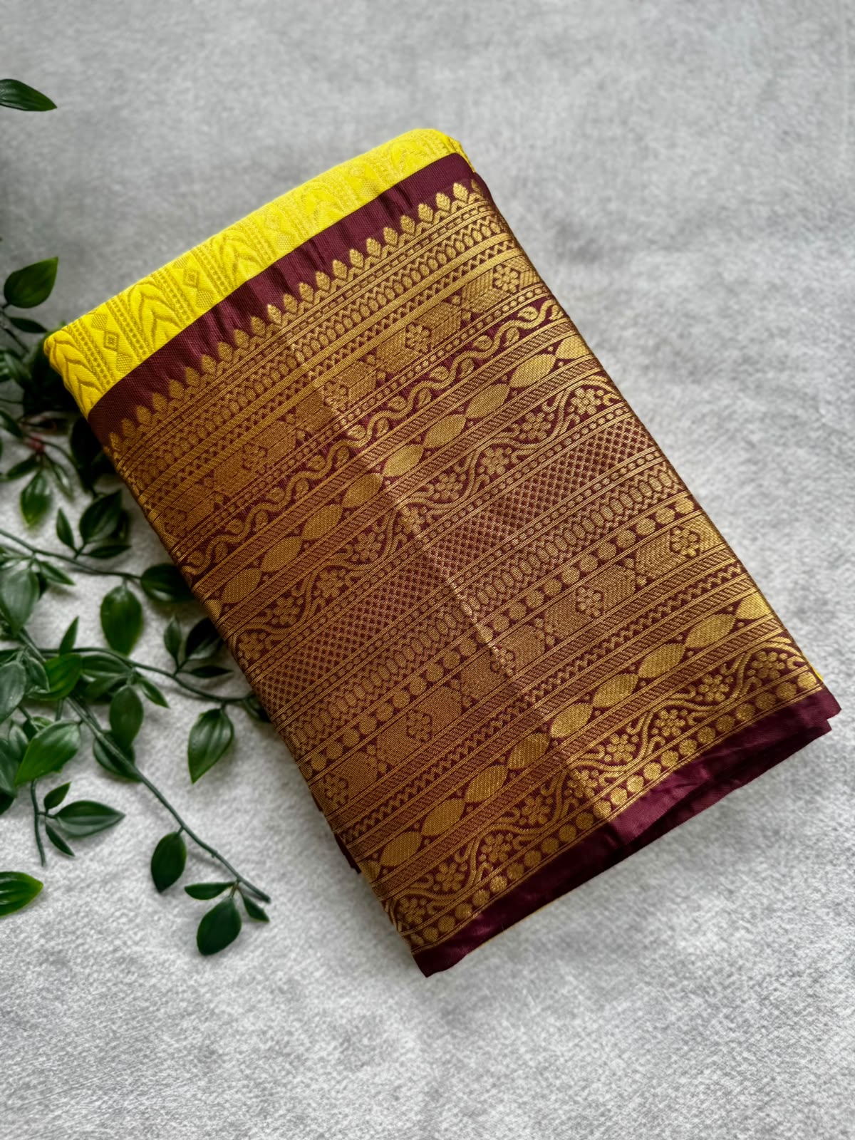 Yellow semi crepe silk saree