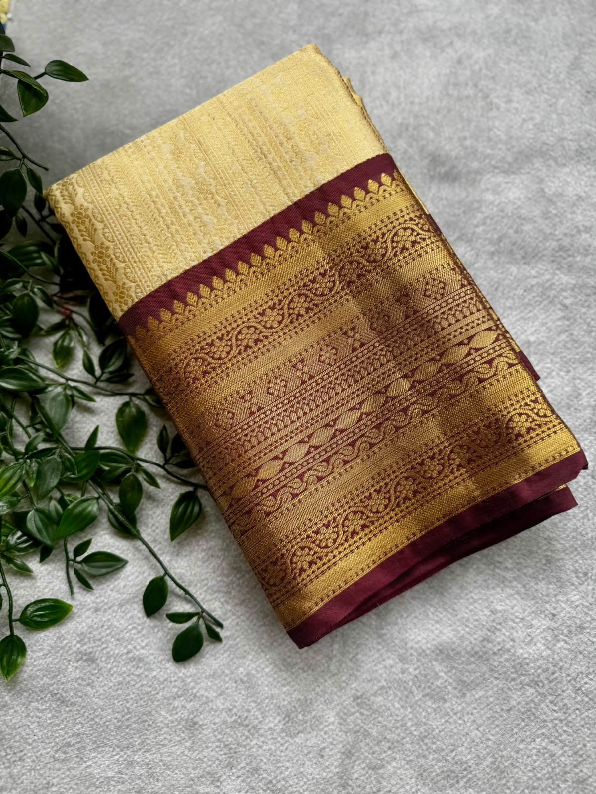 Cream semi crepe silk saree