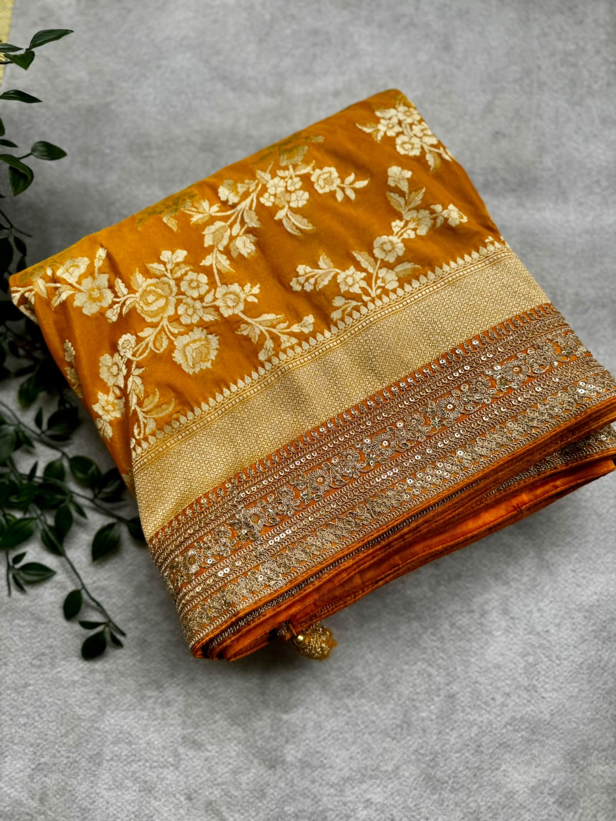 Mustard crepe saree