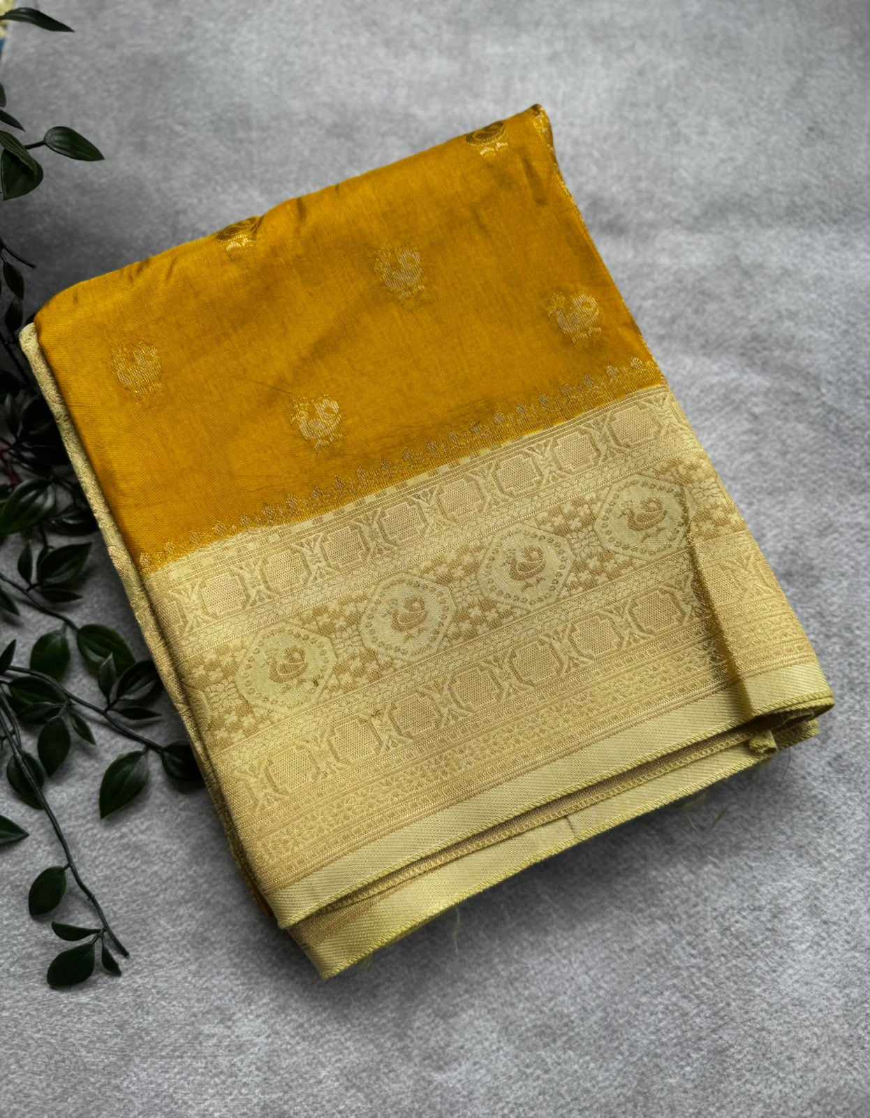 Yellow small butta crepe saree