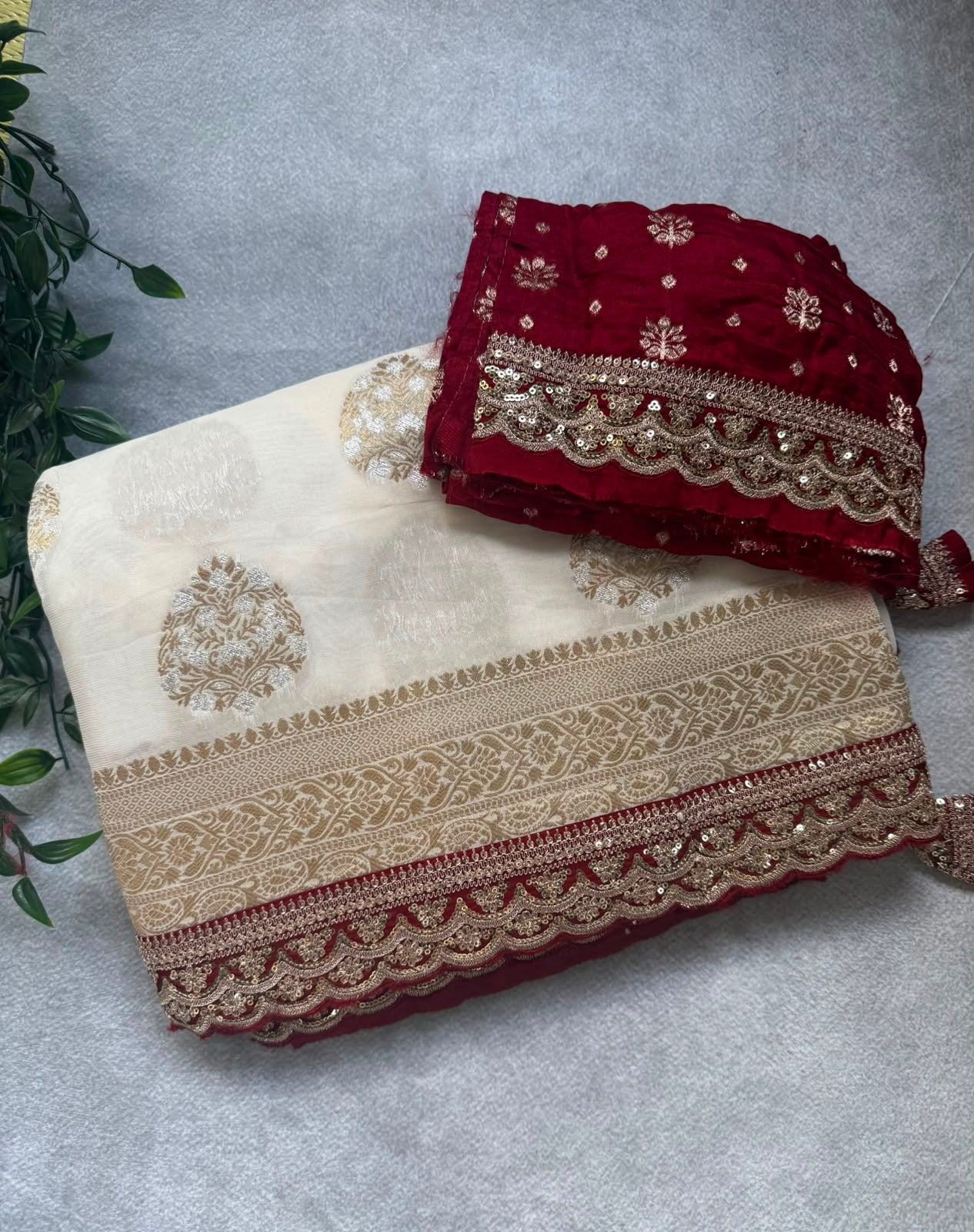 Cream crepe georgette saree