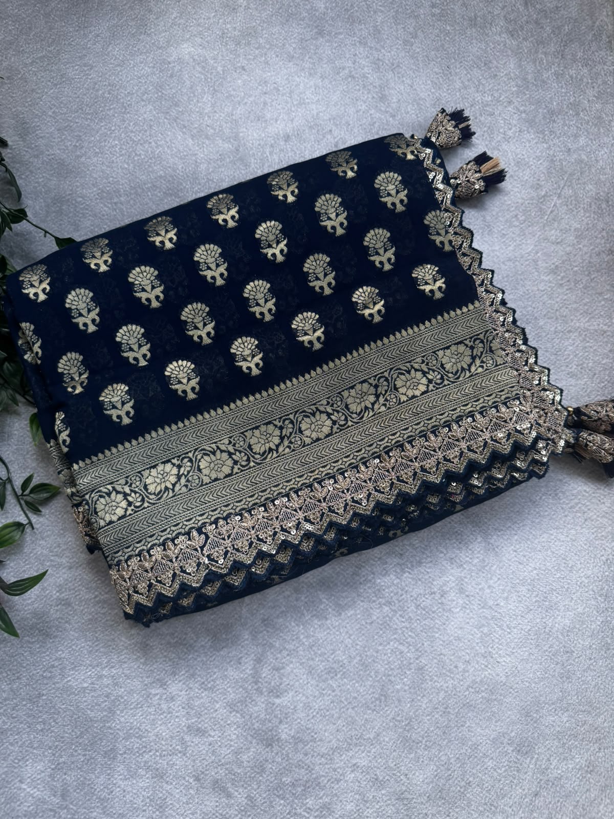 Navy blue crepe georgette saree