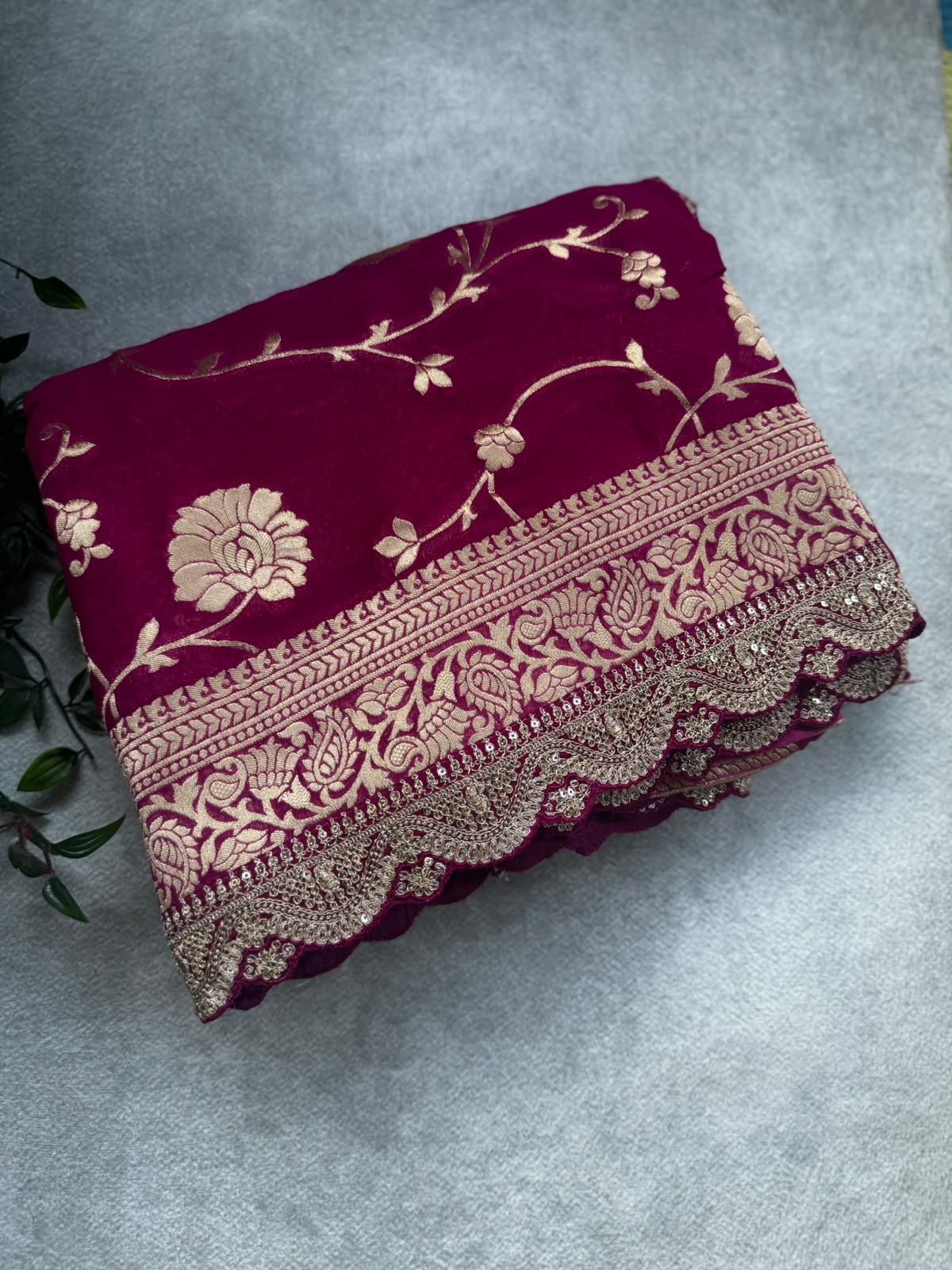 Magenta crepe georgette saree