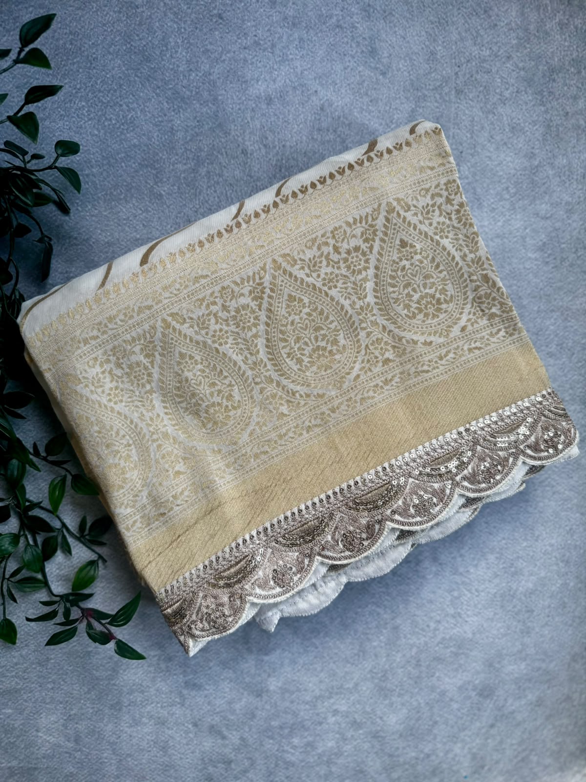 Cream crepe georgette saree