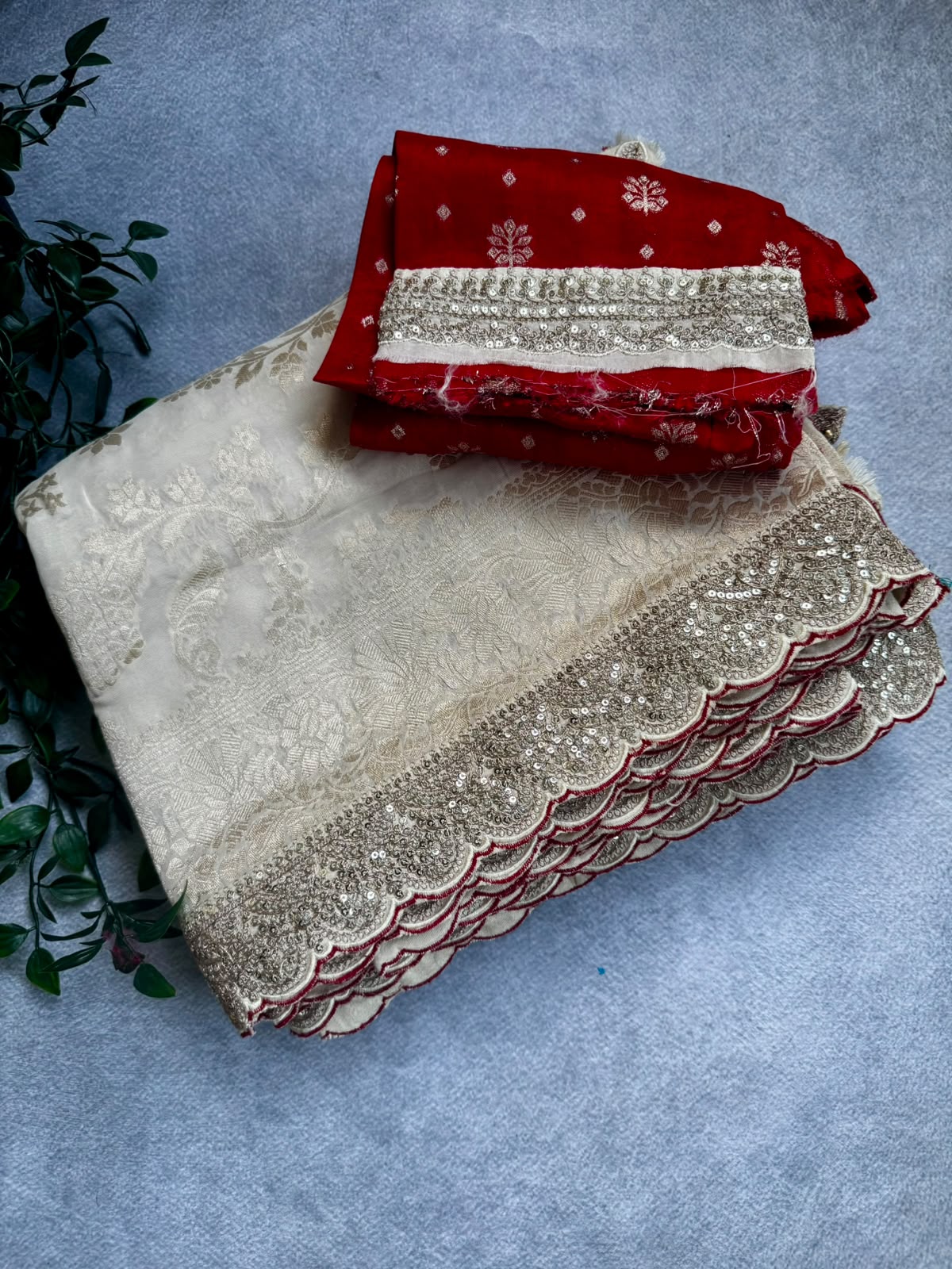 Cream crepe georgette saree