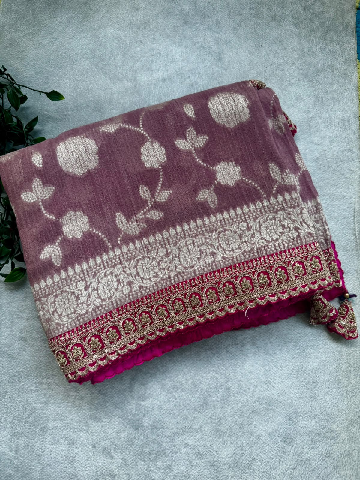 Onion pink crepe georgette saree