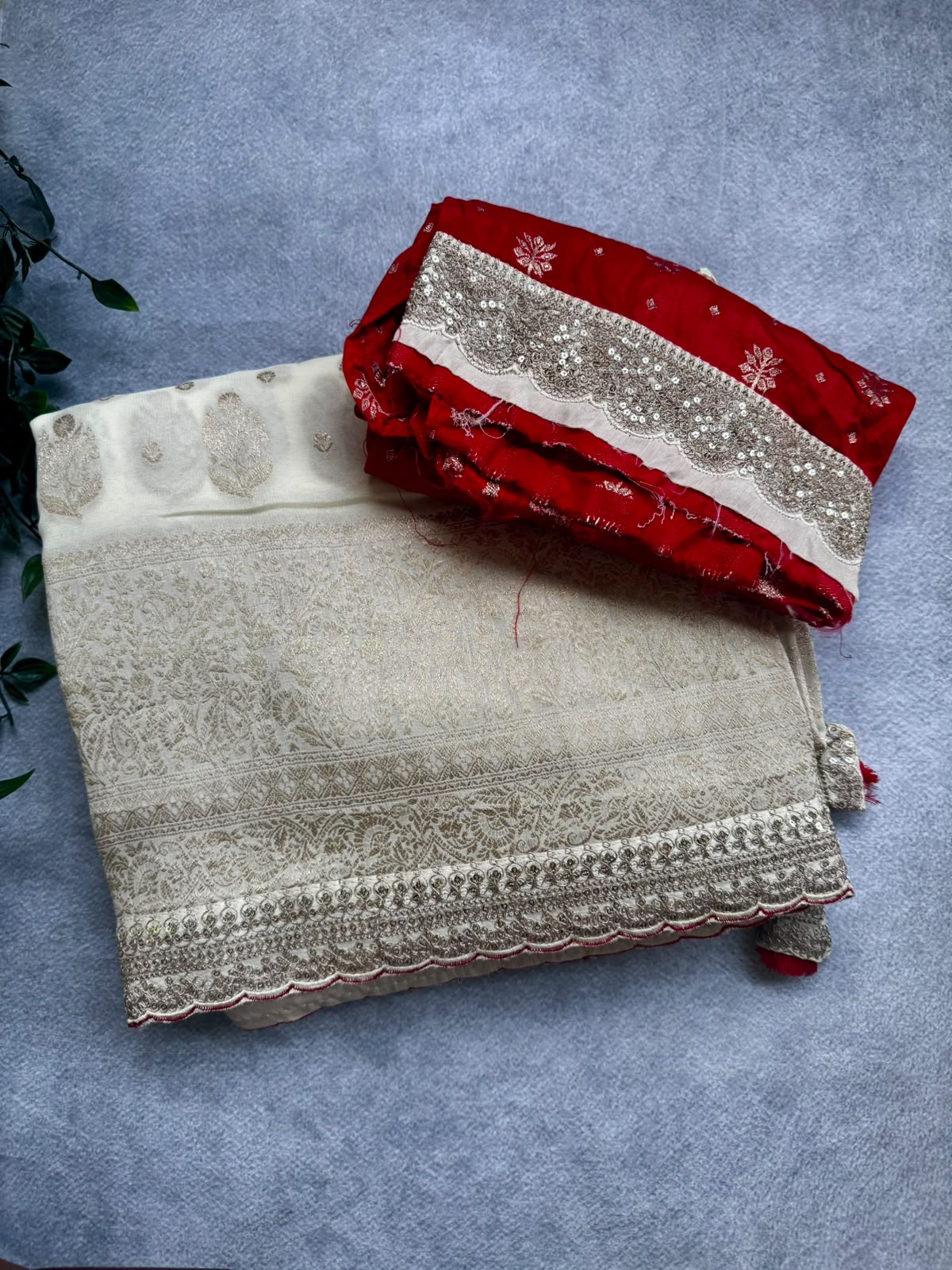 Cream crepe georgette saree