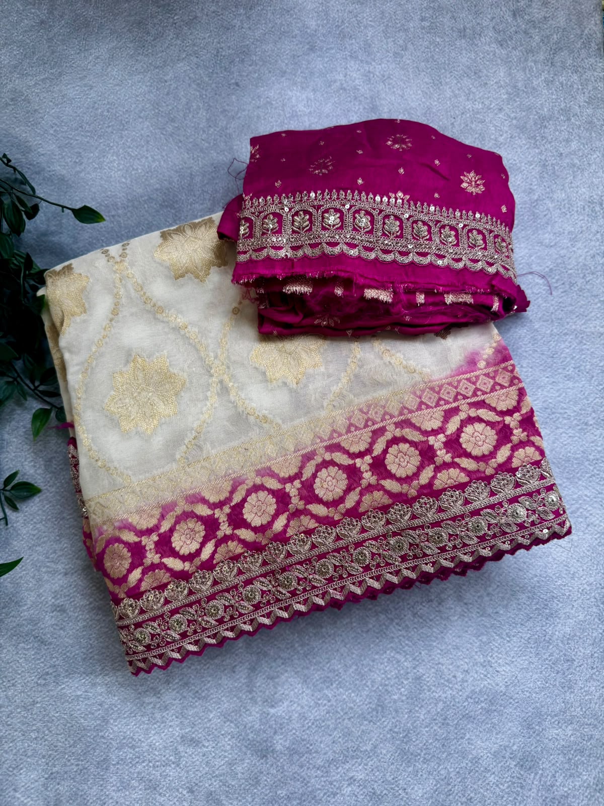Cream crepe georgette saree