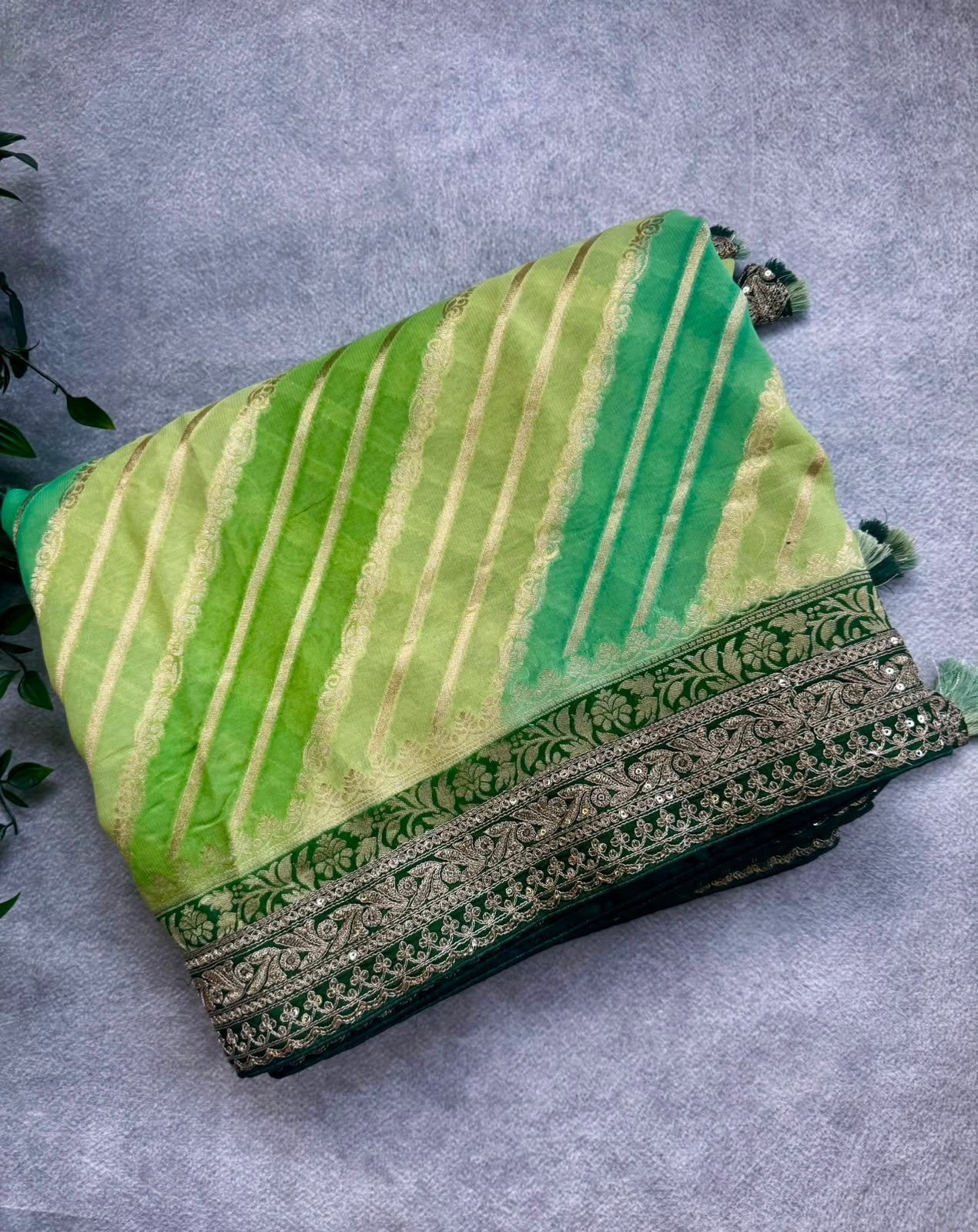 Green crepe georgette saree