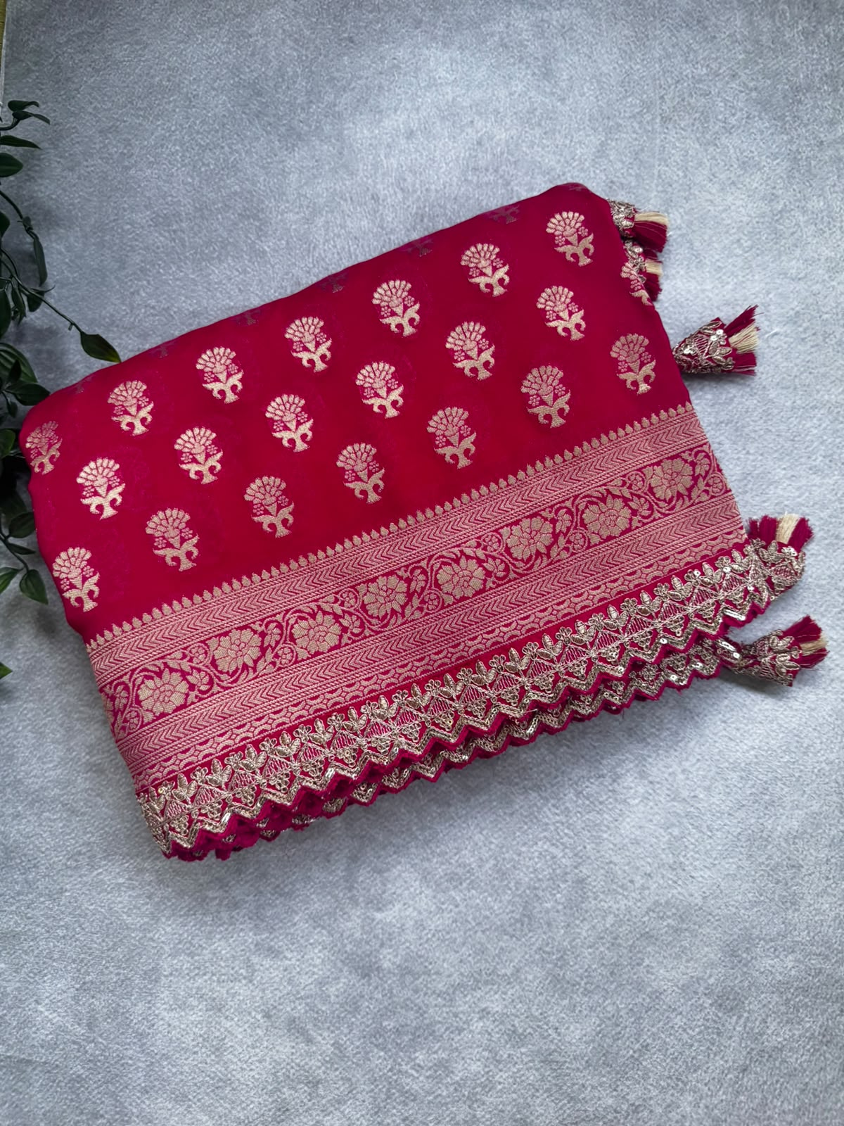 Pink crepe georgette saree