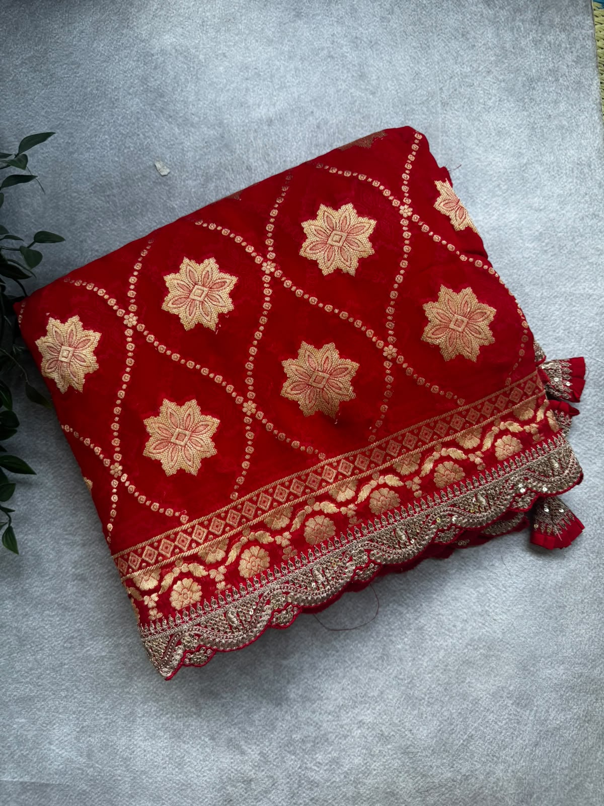 Red crepe georgette saree