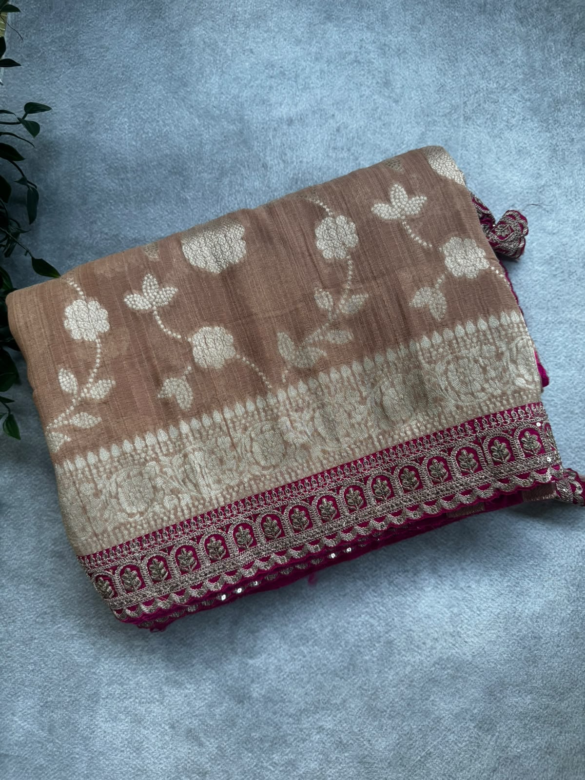 Peach crepe georgette saree