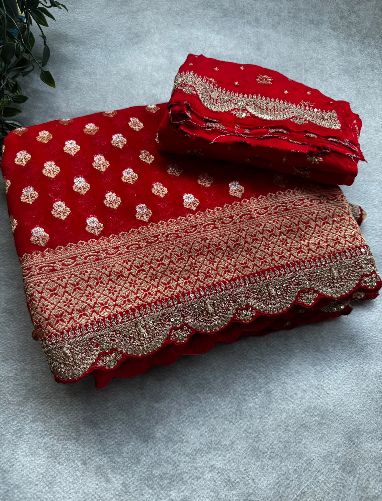 Red crepe georgette saree