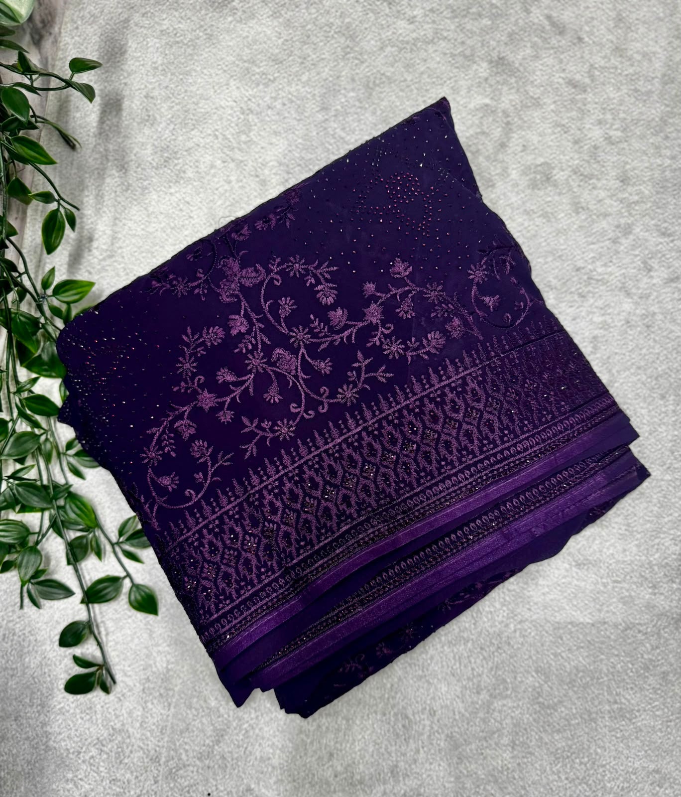 Purple chikankari saree