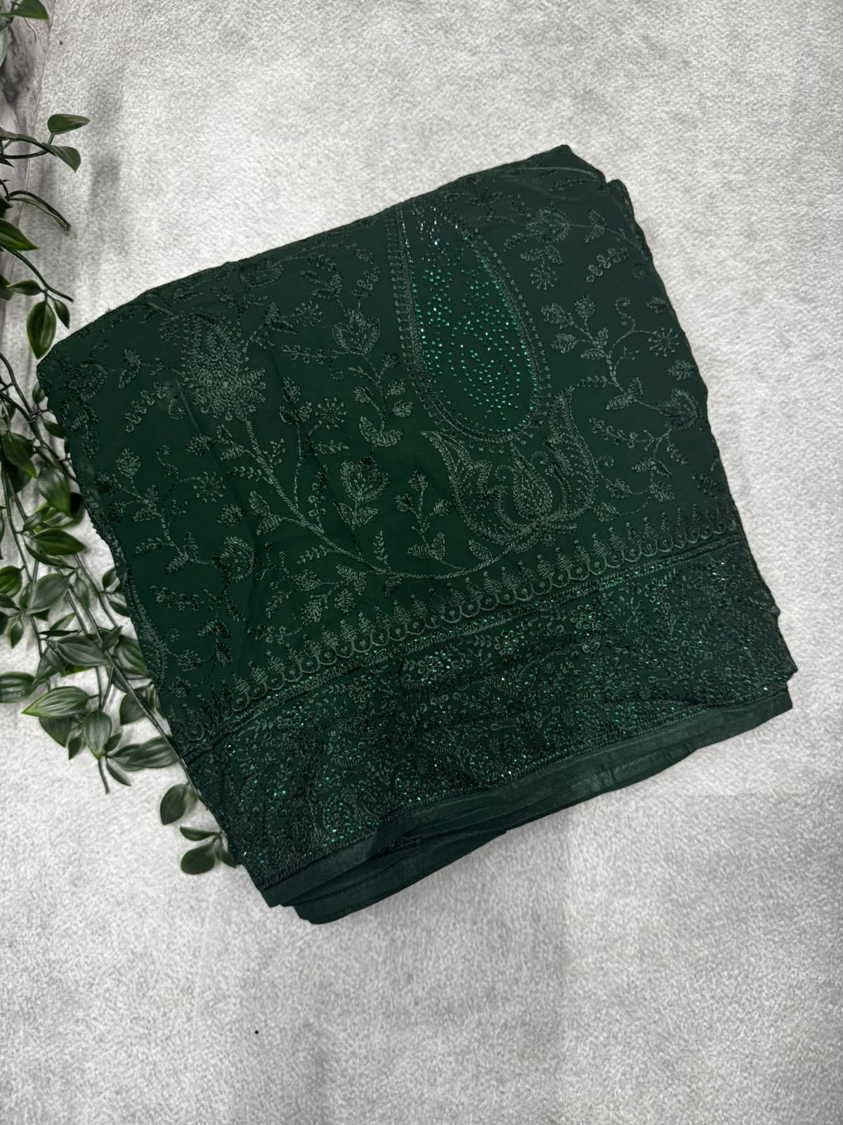 Green chikankari saree