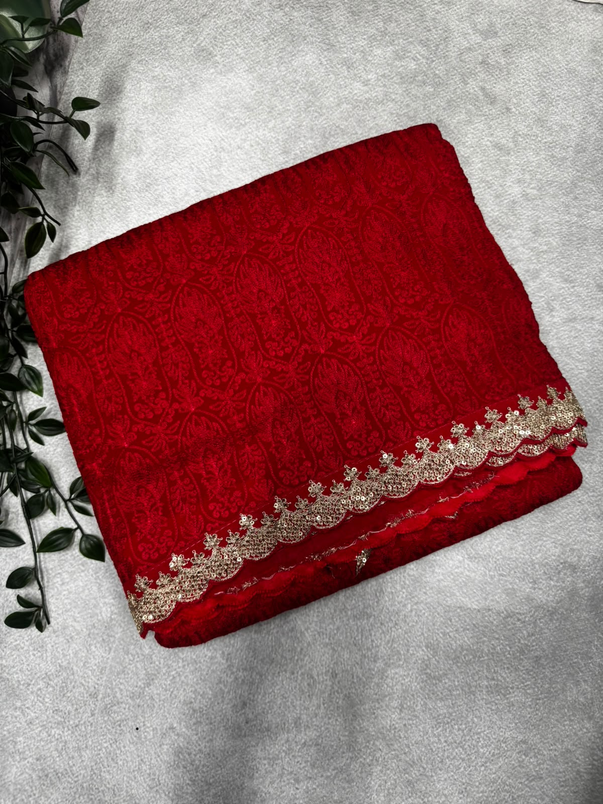 Red chikankari saree