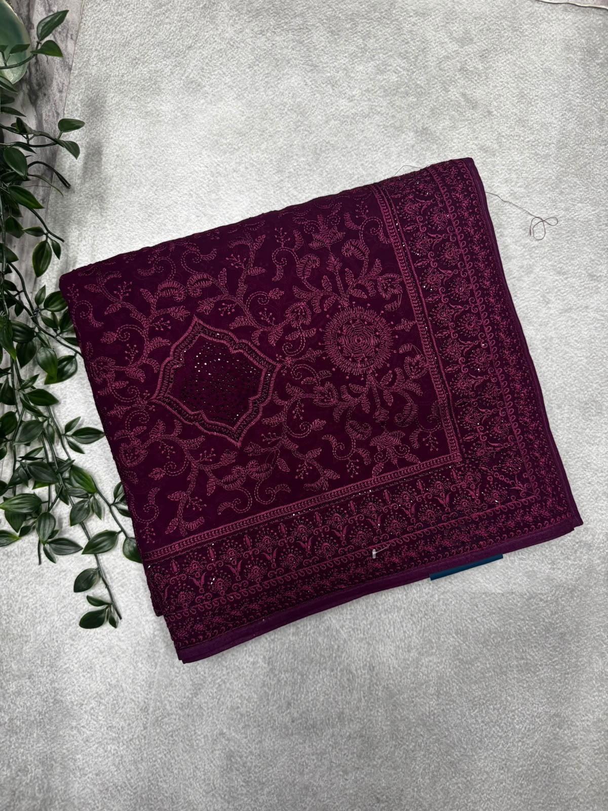 Wine chikankari saree