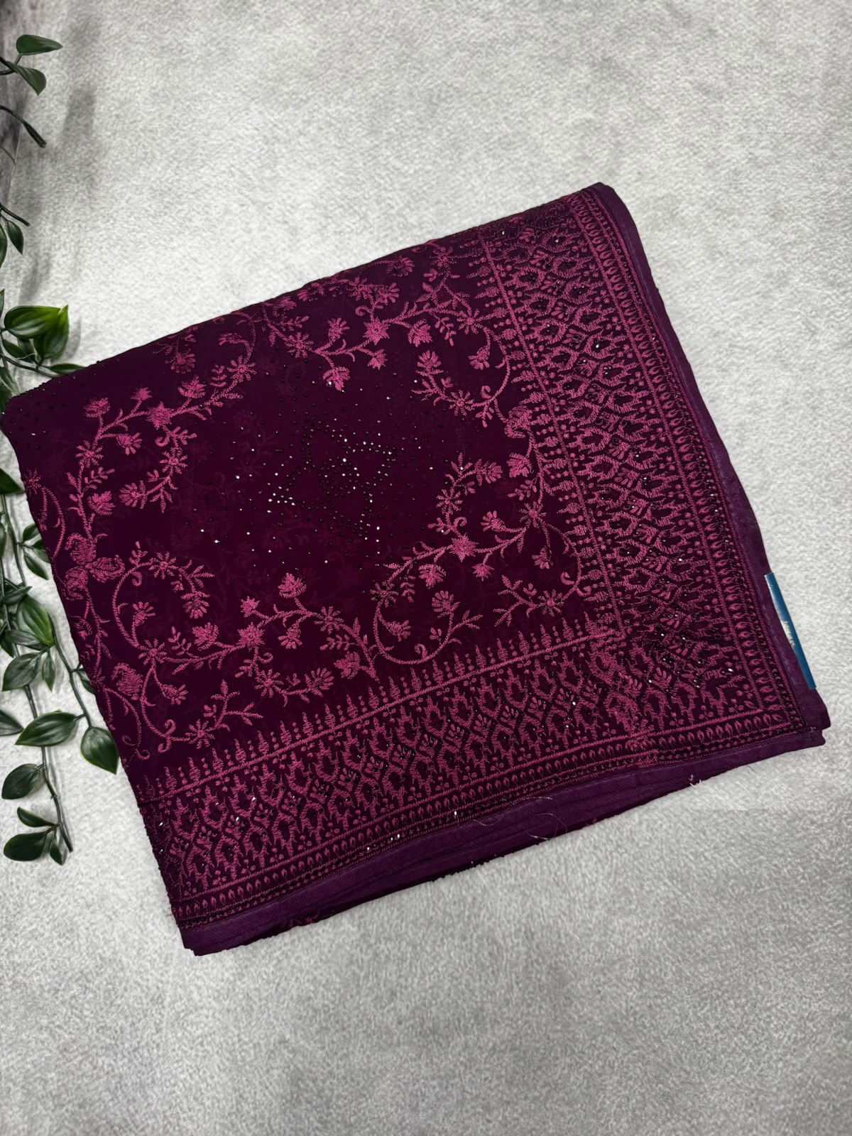 Wine chikankari saree