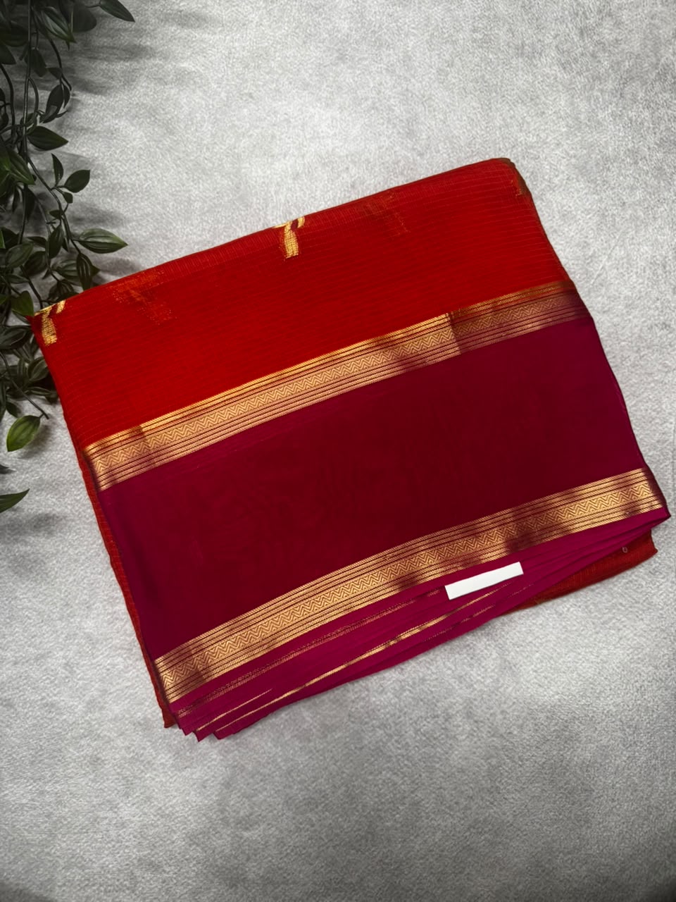 Red kota checks crepe saree