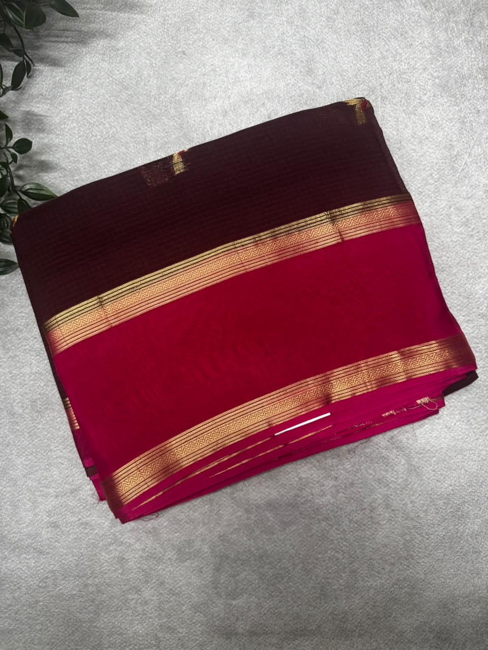 Wine n pink kota checks crepe saree