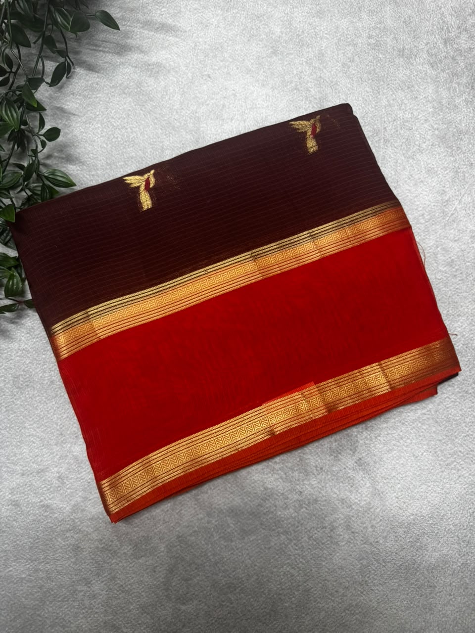 Brown kota checks crepe saree