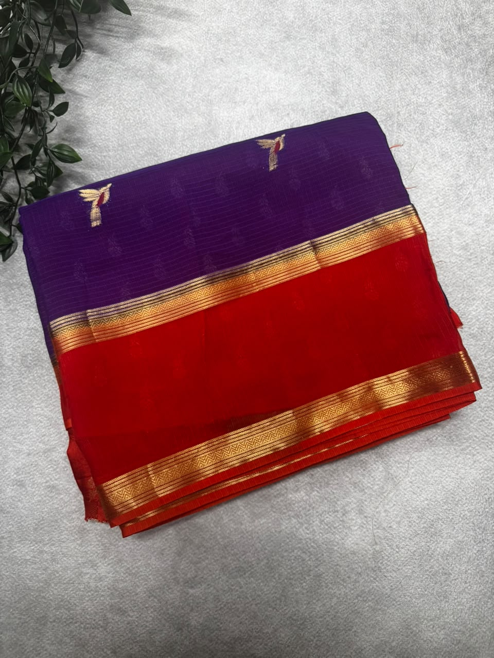 Purple kota checks crepe saree