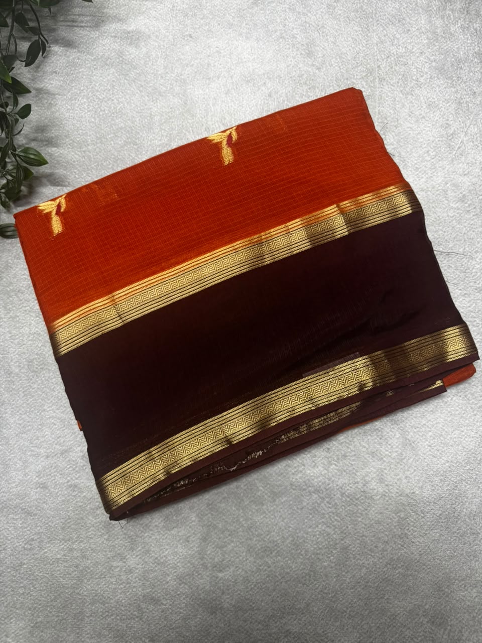 Red kota checks crepe saree