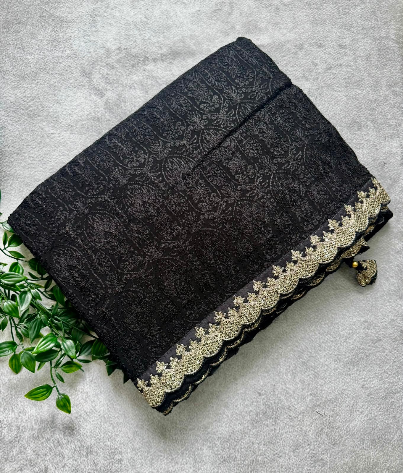 Black scallop border chikankari saree