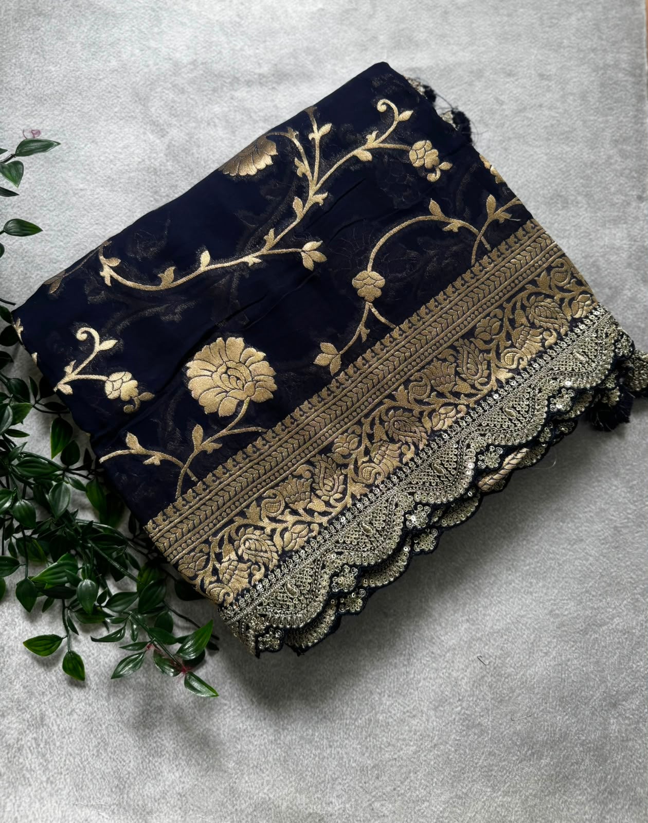 Black scallop border georgette saree