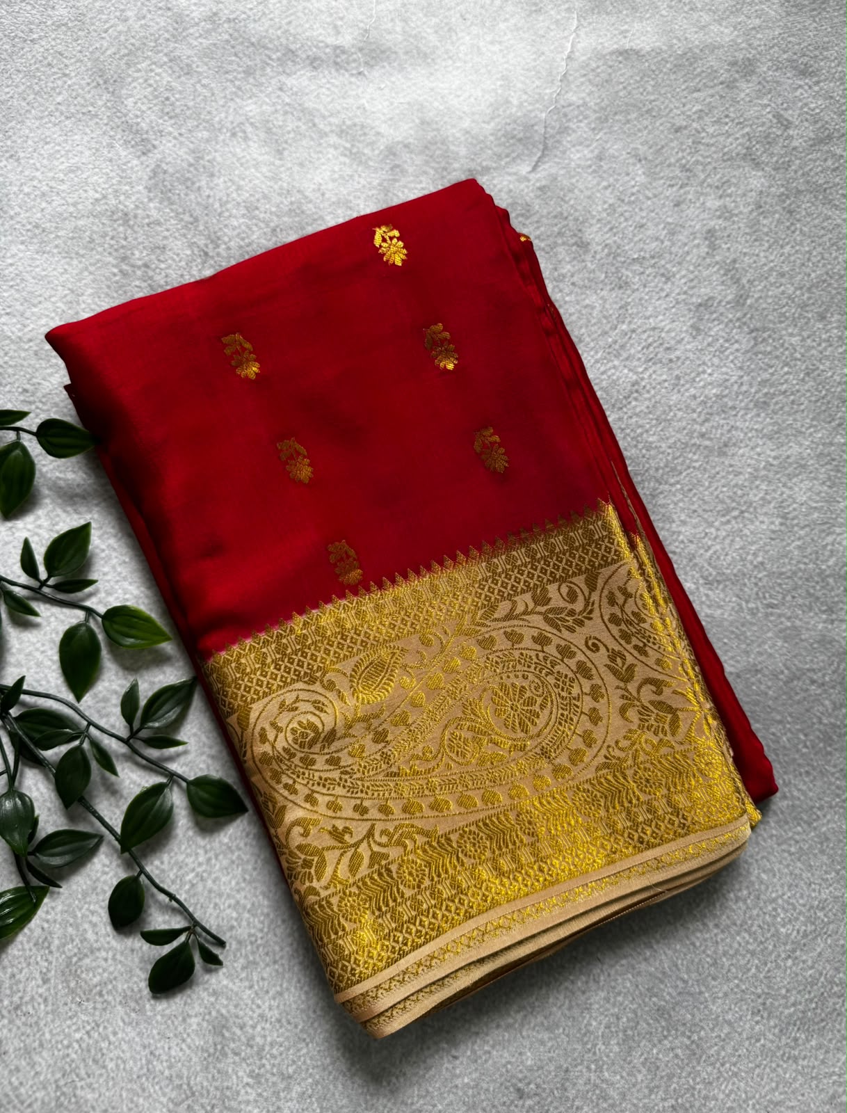 Red pure mysore crepe silk saree