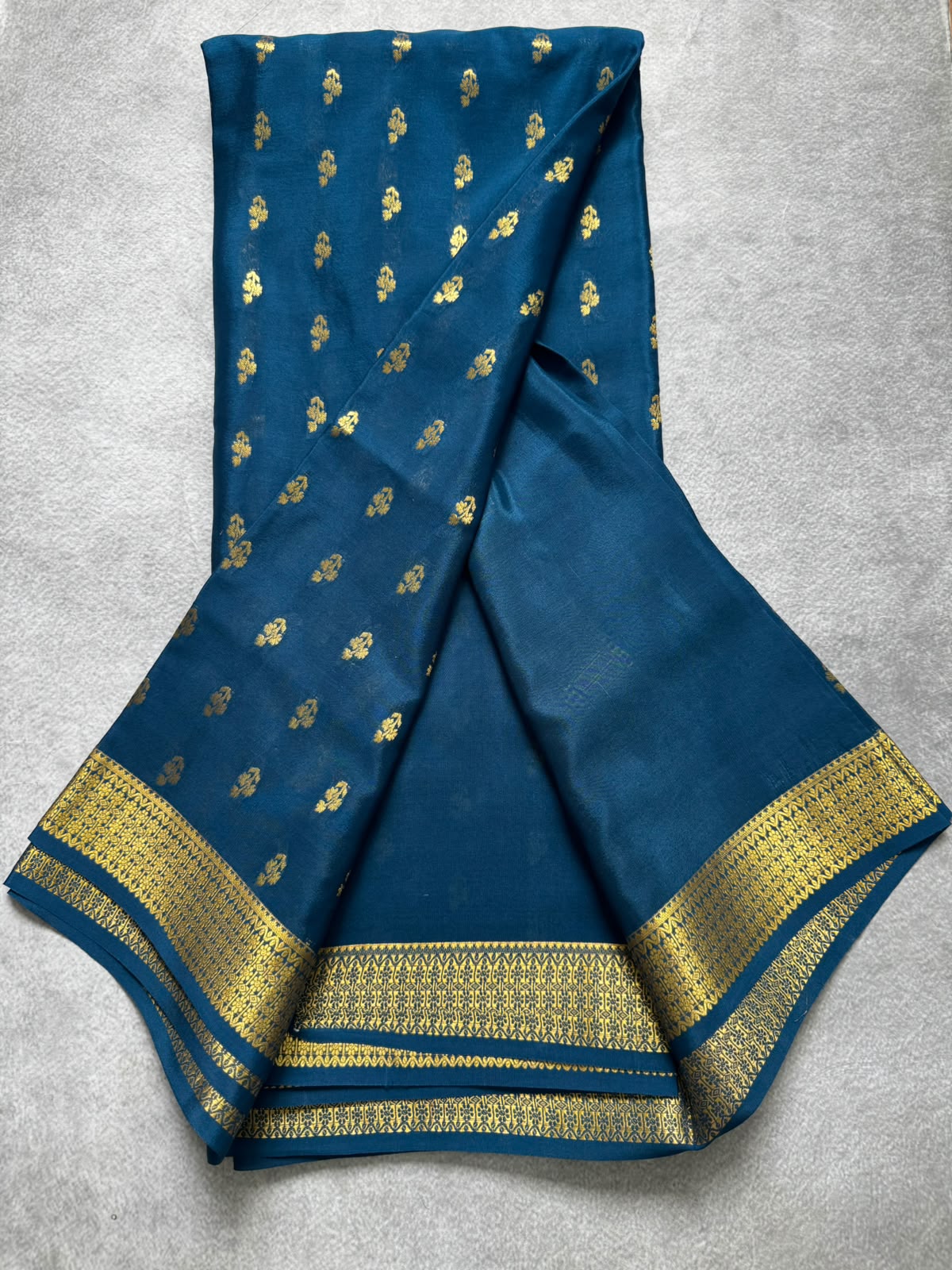 Peacock blue pure mysore crepe silk saree