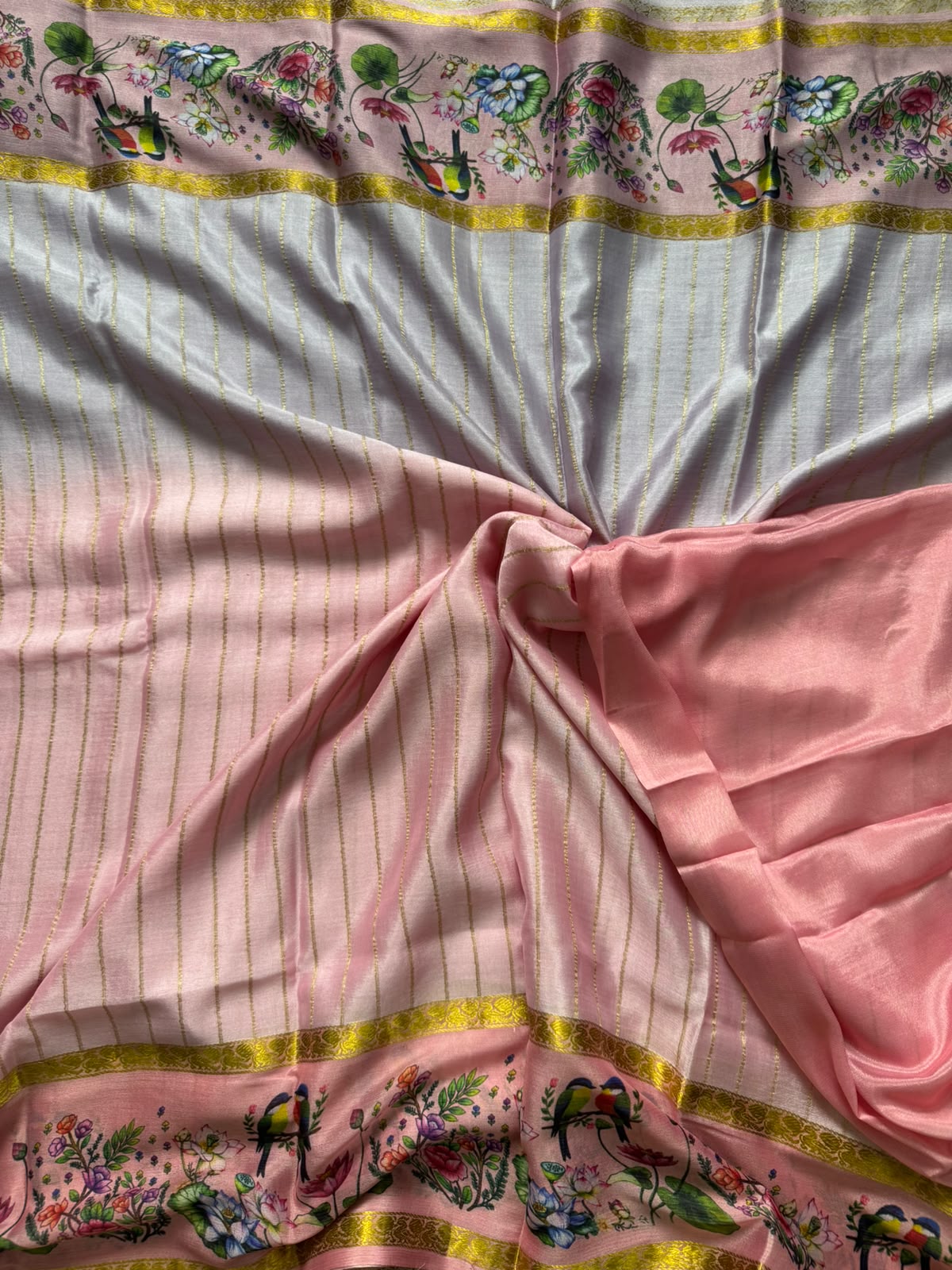 Pink pure wrinkle crepe digital print border saree