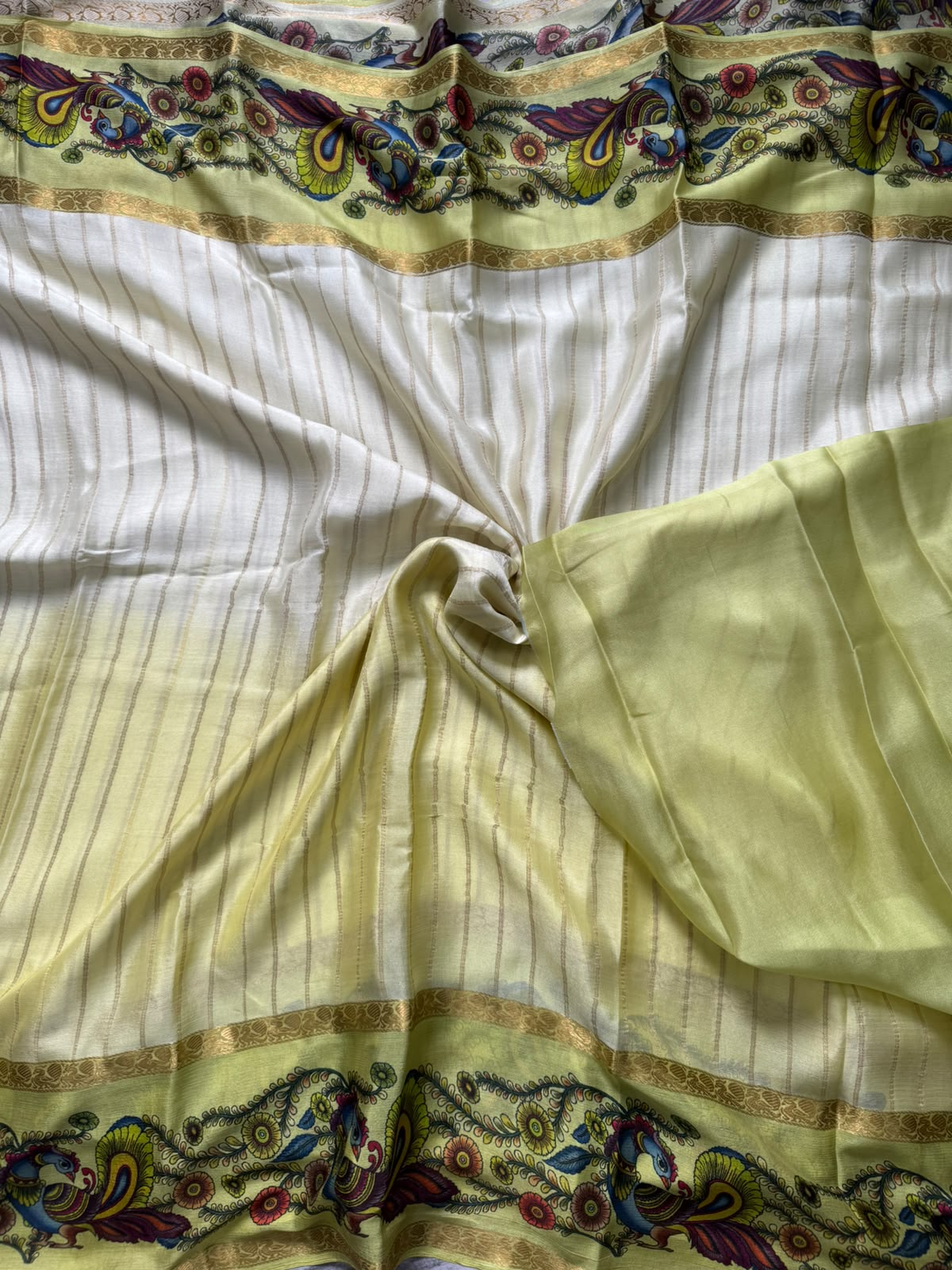 Yellow pure wrinkle crepe digital print border saree