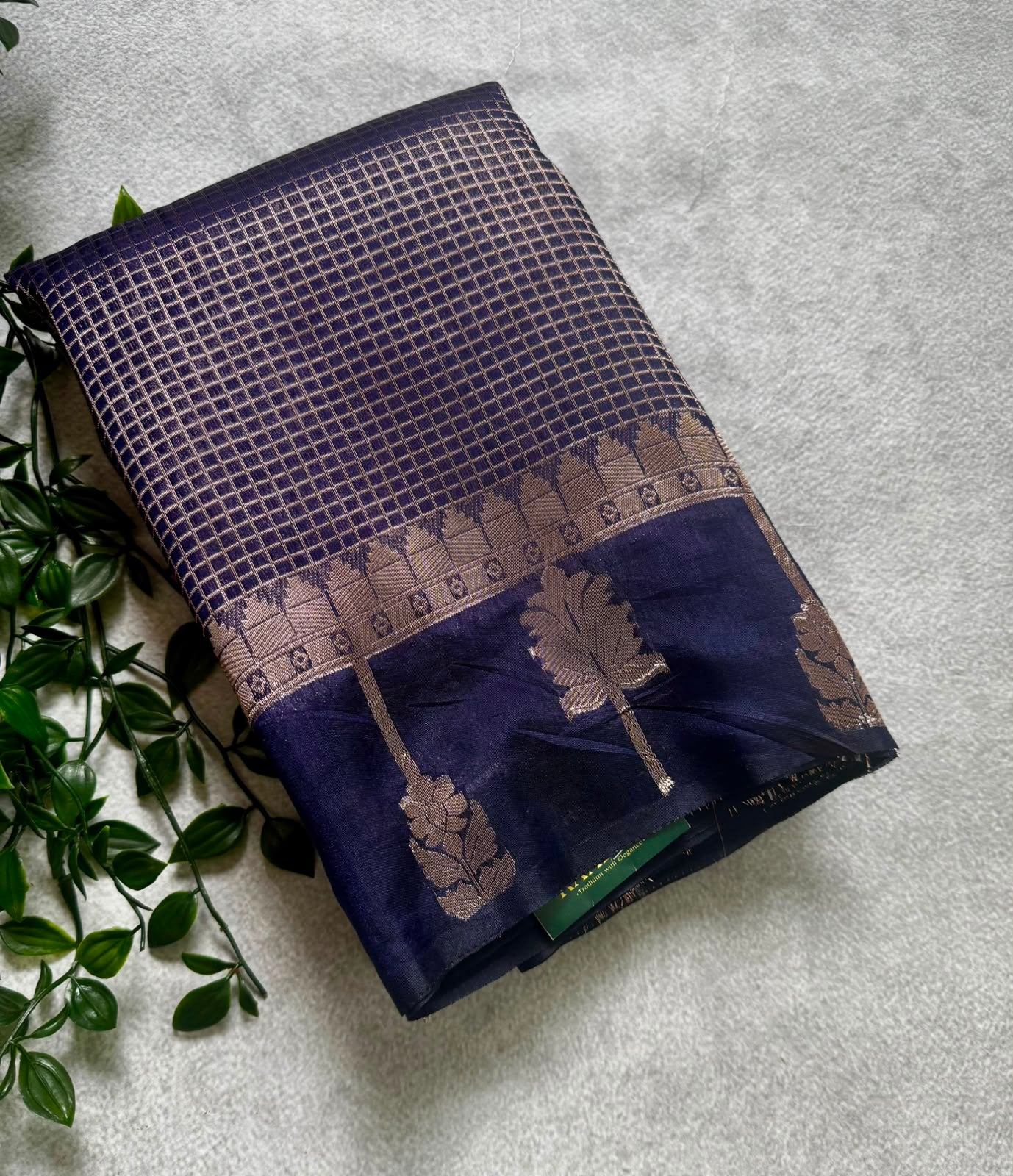 Navy blue checks crepe saree
